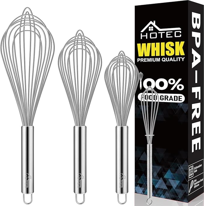HOTEC 4 Pieces Stainless Steel Whisks Set Wire Whisk Balloon Whisk Egg Beater Kitchen Utensils for Stirring, Beating, Blending by Hotec