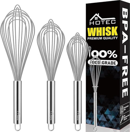 HOTEC 4 Pieces Stainless Steel Whisks Set Wire Whisk Balloon Whisk Egg Beater Kitchen Utensils for Stirring, Beating, Blending by Hotec