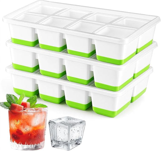 Ice Cube Tray with Lid, Alinana 3-Pack Upgraded Large Silicone Ice Cube Tray with BPA-Free Removable Lids, Easy Release Ice Mold for Cocktails, Whiskey, Juice (Green)