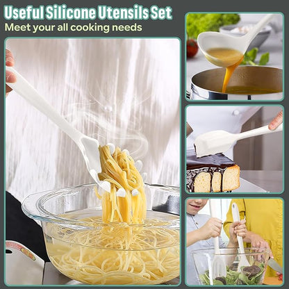 E-far Silicone Cooking Utensils Set, 7-Piece White Heat Resistant Kitchen Utensils Set, Kitchen Nonstick Tools Spatula Ladle Spoon Pasta Server for Non-stick Cookware, Non-Toxic & Dishwasher safe - Image 6