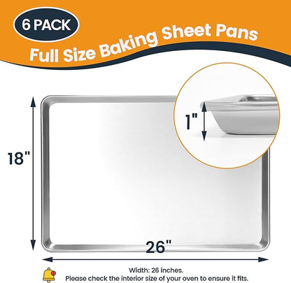 6 Pack Full Size Baking Sheet Pan, Aluminum Commercial Cookie Sheet Pan, Durable & Anti-Stick 26”x 18” - Image 5