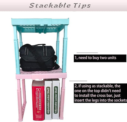 Svartur Adjustable Locker Shelf Pink Height and Width Adjustable Locker Organizer Shelf for School Locker, Stackable Locker Stand Tools for Gym Lockers, Office, Back to School Essentials