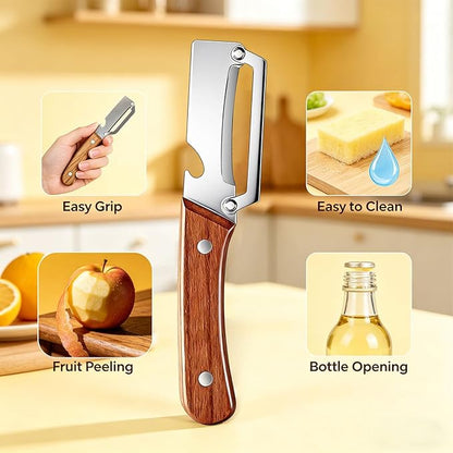 Multi Functional Vegetable Peeler for Kitchen, with Bottle Opener and Wooden Handle, 2-in-1 Stainless Steel Kitchen Tool for Fruit Potato Pumpkin(1P- 2 in 1) - Image 3
