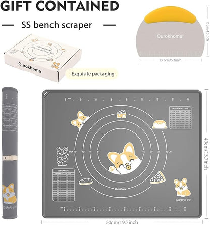 Ourokhome Silicone Baking Mat Sheet and Pastry Dough Cutter, 0.5 Inch Thick 20'' X 16" BPA free Silicone Rolling Mat, Non-Stick and Anti-Slip, Dishwasher Safe (Gray) - Image 2