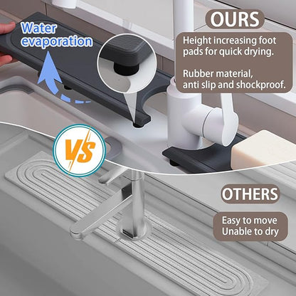 Fast Drying Faucet Mat for Kitchen Sink, Water Absorbent Diatomite Stone Sink Tray with Raised Feet, Kitchen Sink Splash Guard, Prevents Moisture Buildup, Durable Protector for Bathroom Counter
