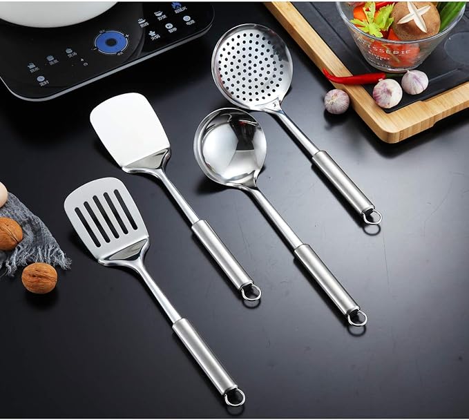 Berglander Cooking Utensil Set 12 Piece Stainless Steel Kitchen Tool Set, Include Cooking Spoon, Spatula, Whisk, Cooking Tong and etc (12 Pieces) - Image 5