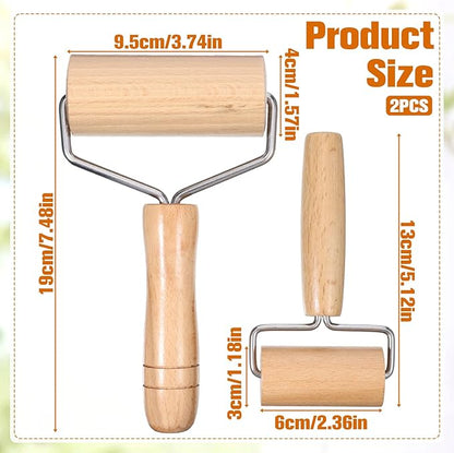 2 Pack Small Rolling Pin Wooden Dough Roller Pizza French Mini Baking roller Set for Cooking Pastry Bread Cookie Dumpling Tortilla Christmas DIY Bake Home Kitchen Utensils Professional