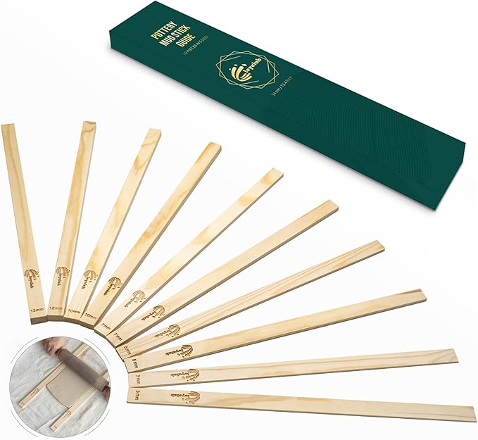 Pottery Rolling pin Guides, Clay Tools, 5-Size Mud Stick Guide for Precise Clay Thickness, Premium Pottery Tools for Hobbyists & Ceramic Artists (13.4inch)