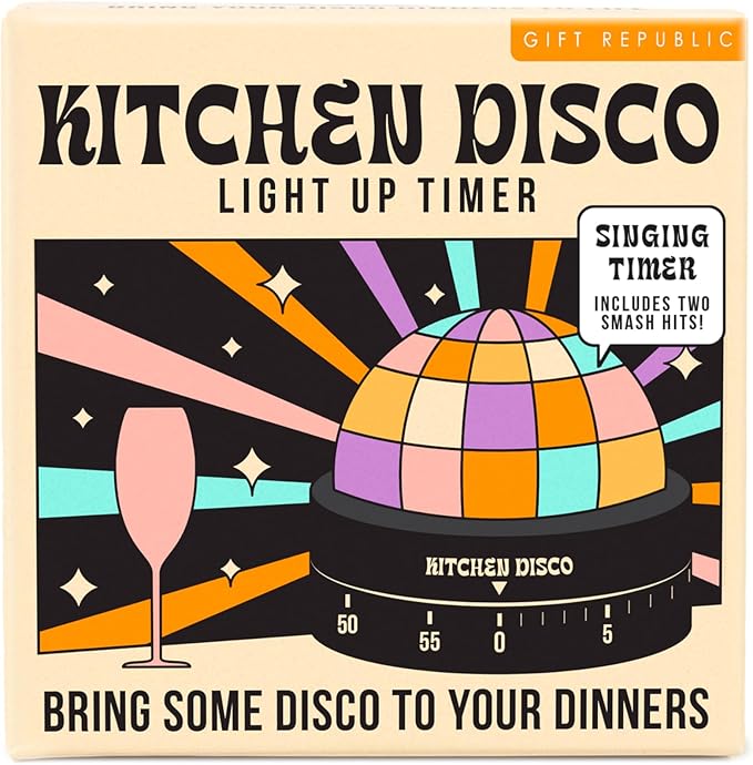Gift Republic Kitchen Disco Light Up Timer – 60-Minute Countdown, Plays 2 Disco Tunes, Lights Up, Fun Cooking Accessory and Kitchen Gadget for Music Lovers