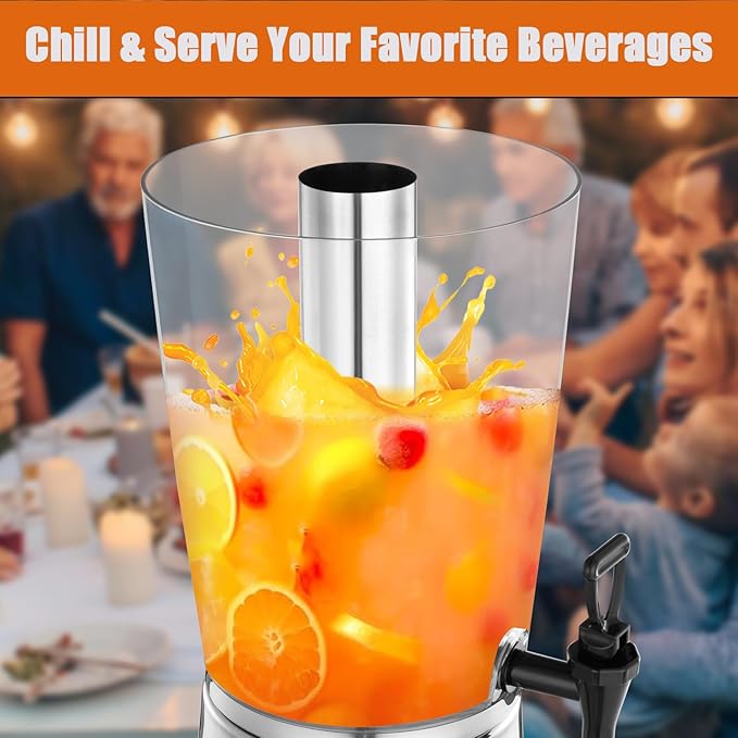 2 Gallons Beverage Dispenser With Stand, Drink Dispensers for Parties, Stainless Steel Juice Dispensers with Ice Tube and Spigot, Punch Dispenser For Parties - Image 3