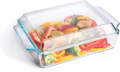 Rectangular Tempered Glass Casserole Dish, Tempered Glass Baking Dish with Glass Cover. Oven, Freezer and Dishwasher Safe. - 2 Liter