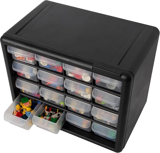 Akro-Mils 16-Drawer Plastic Storage Cabinet | 10-1/2 x 6-1/2 x 8-1/2 Inch | Black | Model 10116 | Garage Organization - Image 10