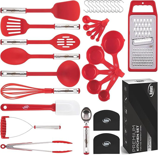 Kitchen Utensils Set 35 PCS Cooking Utensils Set, Nonstick and Heat Resistant Nylon Stainless Steel Silicone Spatula Set - Kitchen Gadgets Home Essentials Kitchen Accessories, Apartment Must Haves by Kaluns%C2%AE