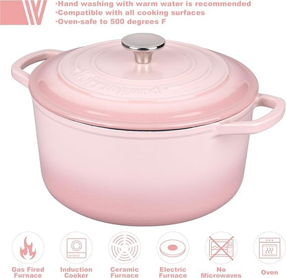 VORRINGARD Enameled Cast Iron Dutch Oven Pot with Lid, for Sourdough Bread Baking, Round Dutch Ovens, 4.5 Quart, Pink - Image 3