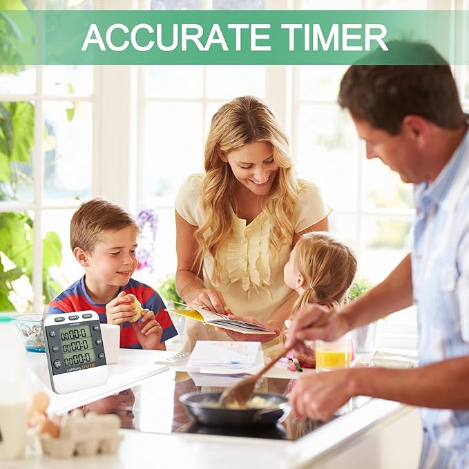 Photect 2 Pcs Digital Kitchen Timer 3 Channels Multi Timer Loud Adjustable Alarm Magnetic Count up Down Memory Preset Battery Included for Cooking Baking BBQ Study Classroom - Image 6