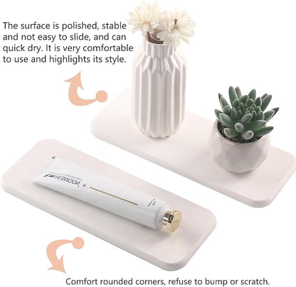NiuYichee 2 Pcs Water Absorbing Stone Trays, Kitchen/Bathroom Sink Soap Dish, Diatomite Tray Used for Hand Soap & Cosmetic Bottles in The Modern Home, 3.54" W x 9" L, White