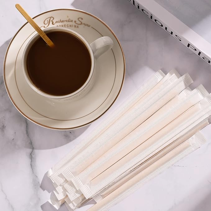 500pcs Bamboo Coffee Stirrers Individually Wrapped, 5.5 Inch Disposable Wood Swizzle Stick Beverage Mixer, Eco Friendly Long Wood Stir Sticks for Mixing Cocktail Hot Chocolate Drinking Tea - Image 4