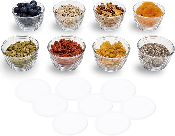 Libbey Small Glass Prep Bowls with Lids, Set of 8, 6.25 oz Small Bowls- Ideal for Leftovers, Meal Prep & Dips, Durable & Dishwasher Safe by Libbey
