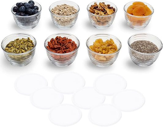 Libbey Small Glass Prep Bowls with Lids, Set of 8, 6.25 oz Small Bowls- Ideal for Leftovers, Meal Prep & Dips, Durable & Dishwasher Safe by Libbey
