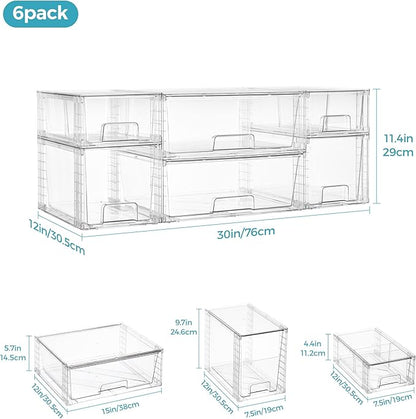 Vtopmart 6 Pack Clear Stackable Storage Drawers,Easy to Assemble Pantry Organizers and Storage with handles,Plastic Drawers for Kitchen Pantry,Cabinet,Under Sink Organization - Image 2
