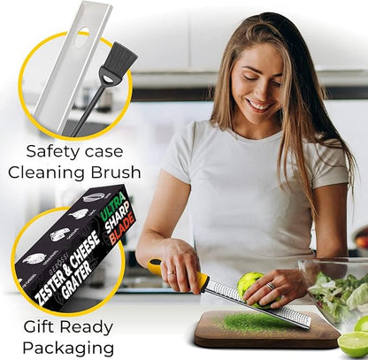 Stainless Steel Cheese and Citrus Zester Grater w/Extra Sharp Blade - Perfect for Lemons, Parmesan, Garlic, Chocolate - Spice Up any Kitchen Dish in Seconds with Your Premium Hand Held Shredder - Image 2
