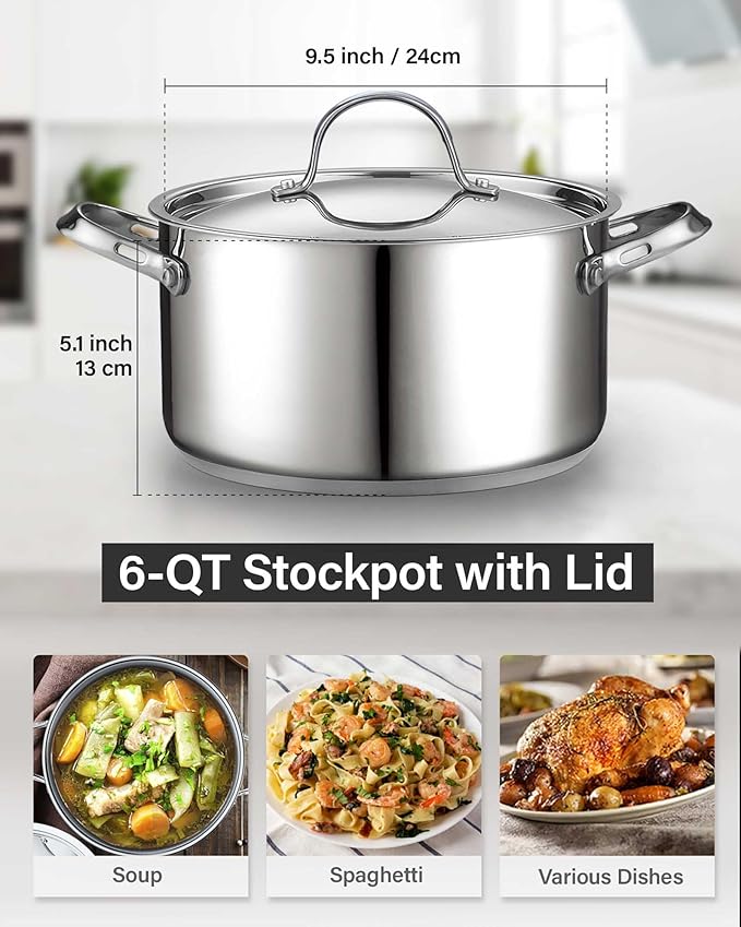 Cooks Standard 18/10 Stainless Steel Stockpot 6-Quart, Classic Deep Cooking Pot Canning Cookware Dutch Oven Casserole with Stainless Steel Lid, Silver - Image 3