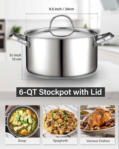 Cooks Standard 18/10 Stainless Steel Stockpot 6-Quart, Classic Deep Cooking Pot Canning Cookware Dutch Oven Casserole with Stainless Steel Lid, Silver - Image 3