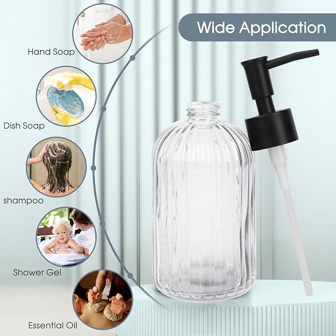 Topsky Glass Soap Dispenser with Plastic Pump, 400ml Liquid Hand Soap Dispenser, Rustproof Pump for Kitchen & Bathroom, Great for Lotions, Essential Oil, Liquid Soaps,Transparent - Image 7