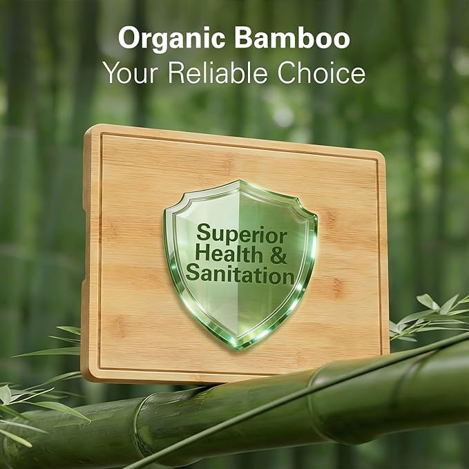 Zarler Bamboo Cutting Boards for Kitchen, 3 Piece Durable Wood Cutting Board with Juice Grooves and Handles, Wooden Chopping Board Set for Meal Prep, XL Size, Ideal Kitchen Gift - Image 2
