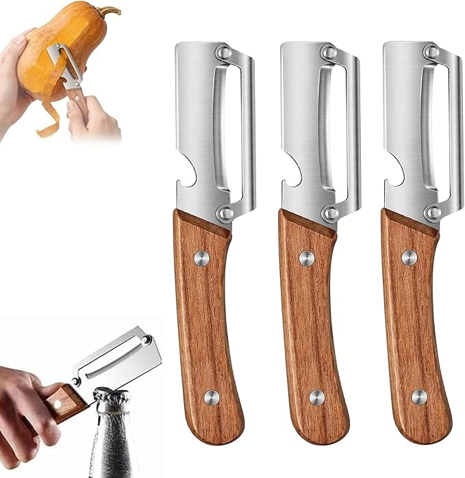 Zero Snag Wooden Peeler, Multifunctional Vegetable Peeler for Kitchen, Premium Vegetable Peeler with Wooden Handle and Bottle Opener, Peeler for Fruit Apple Potato Pumpkin Papaya Zucchini