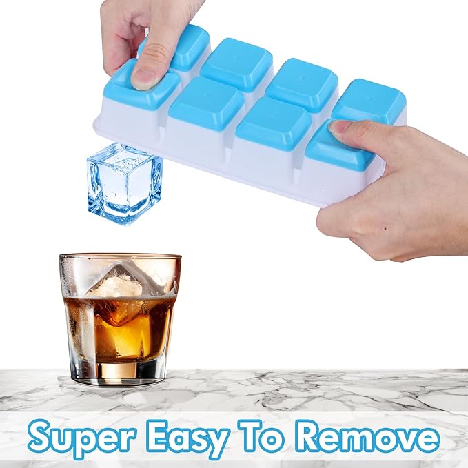 Large Ice Cube Trays with Lid, Jrisbo 2 Pack Stackable Silicone Ice Cube Molds for Freezer, Easy Release 16 Big Square Ice Trays for Whisky Cocktails (2 Blue 2 Green) - Image 5