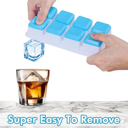 Large Ice Cube Trays with Lid, Jrisbo 2 Pack Stackable Silicone Ice Cube Molds for Freezer, Easy Release 16 Big Square Ice Trays for Whisky Cocktails (2 Blue 2 Green) - Image 5