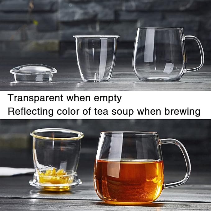 DOPUDO Glass Tea Cup with Infuser and Lid, 17.6oz/520ml Large Borosilicate Teacup,Tea Glass, Clear Mug for Loose Leaf Tea, Blooming Tea, Microwave & Dishwasher Safe - Tea Maker Gift for Birthday. - Image 4