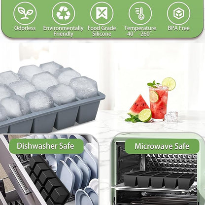 Ice Cube Trays for Freezer, 2 Pack Easy Release Slicone Ice Cube Tray with Lid, BPA Free Stackable Flexible Ice Molds 15 Square Reusable Ice Cubes for Whiskey, Baby Food, Iced Coffee (Grey) - Image 5
