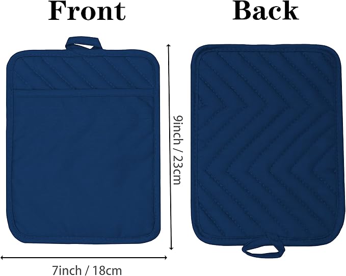 Oven Pot Holder with Pocket Cotton Heat Resistant Coaster Potholder Kitchen Hot Pad Oven Mitts for Cooking Square 7"x9"Set of 5 (Blue) - Image 2