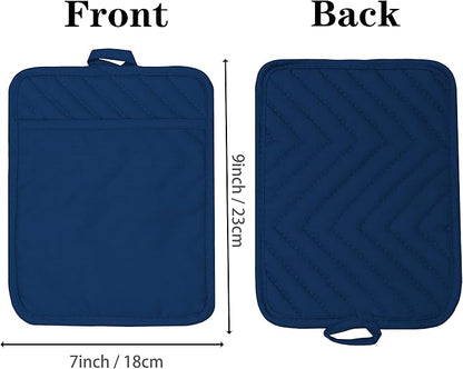 Oven Pot Holder with Pocket Cotton Heat Resistant Coaster Potholder Kitchen Hot Pad Oven Mitts for Cooking Square 7"x9"Set of 5 (Blue) - Image 2