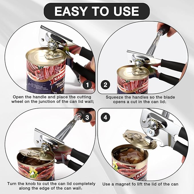 Commercial Can Opener with Magnet,Crank Can Opener Manual Heavy Duty with Comfortable Extra-long Handles, Ergonomic Design Large Handheld Can Open Easy for Big Cans,Bottle Opener - Image 4