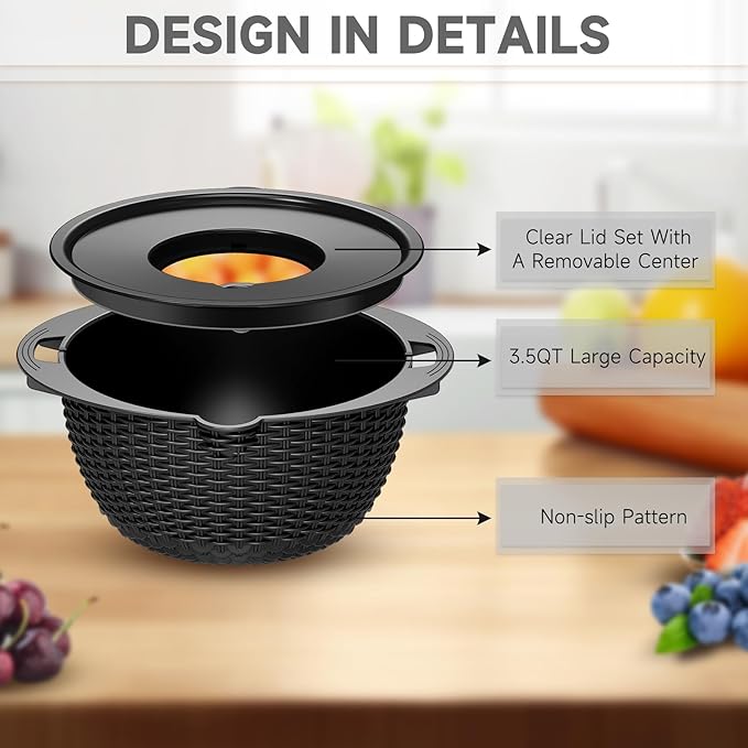 4-1 Colander with Bowl Set - Pasta Strainer - Colander for Kitchen - Strainers and Colanders Rice Strainer Fruit Cleaner Veggie Wash Sink Strainer Kitchen Essentials - Black - Image 7