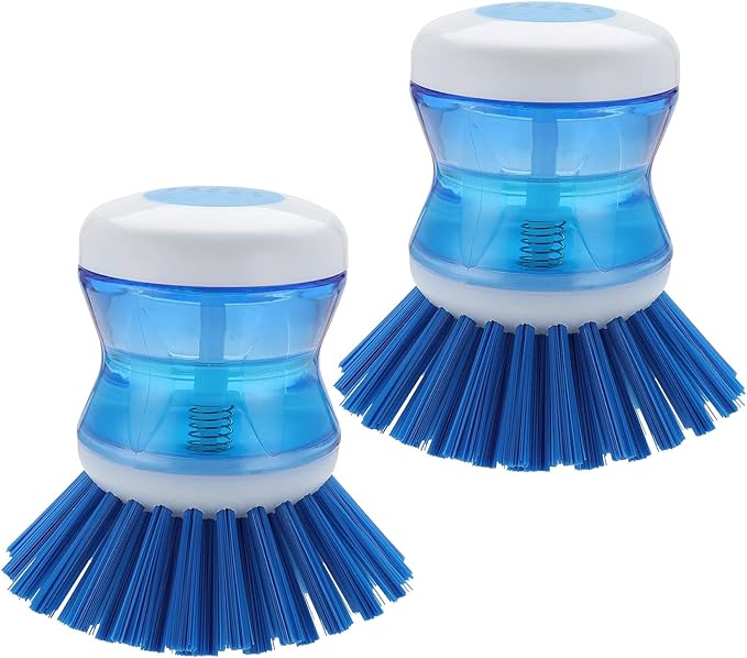 Dish Brush with Soap Dispenser for Dishes Pot Pan Kitchen Sink Scrubbing, Blue 2 Pack by YeuDeuy