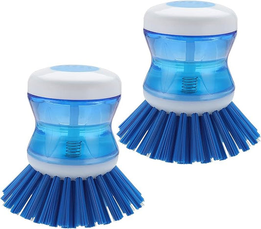 Dish Brush with Soap Dispenser for Dishes Pot Pan Kitchen Sink Scrubbing, Blue 2 Pack by YeuDeuy
