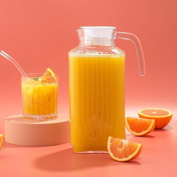 JoyJolt 60oz Glass Pitcher with Lid (2 Lids) - Beverage Serveware and Storage Container for Cold Drinks and Liquids. Juice Container, Water Jug, Fridge Pitcher for Iced Tea or Milk - Image 7
