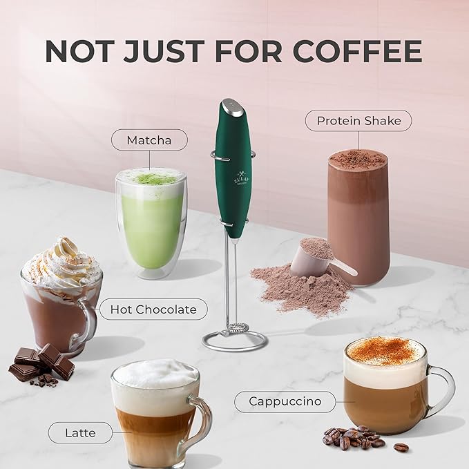 Zulay Kitchen Powerful Milk Frother Wand With 4 AA Duracell Batteries - Ultra Fast Handheld Drink Mixer - Electric Whisk Foam Maker for Coffee, Lattes, Cappuccino, Matcha & Creamer - Dark Green - Image 3