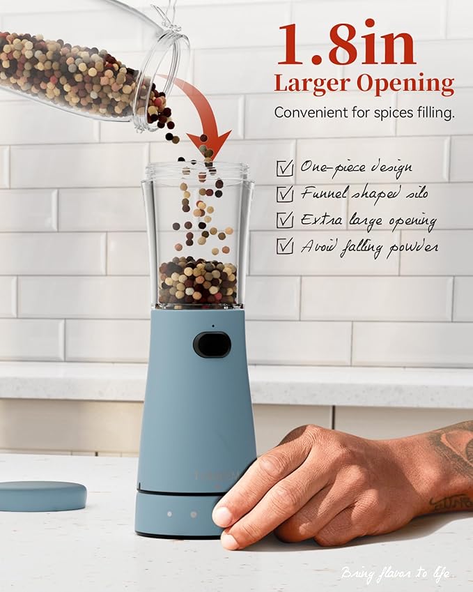 Electric Salt and Pepper Grinder Set with Storage Base, Stainless Steel Rechargeable Salt and Pepper Grinder Set with 4.5 oz Large Capacity, 1.8" Wide Mouth, Adjustable Coarseness, Ideal for Kitchen - Image 5