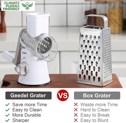 Geedel Rotary Cheese Grater, Kitchen Mandoline Vegetable Slicer with 3 Interchangeable Blades, Easy to Clean Rotary Grater Slicer for Fruit, Vegetables, Nuts - Image 2