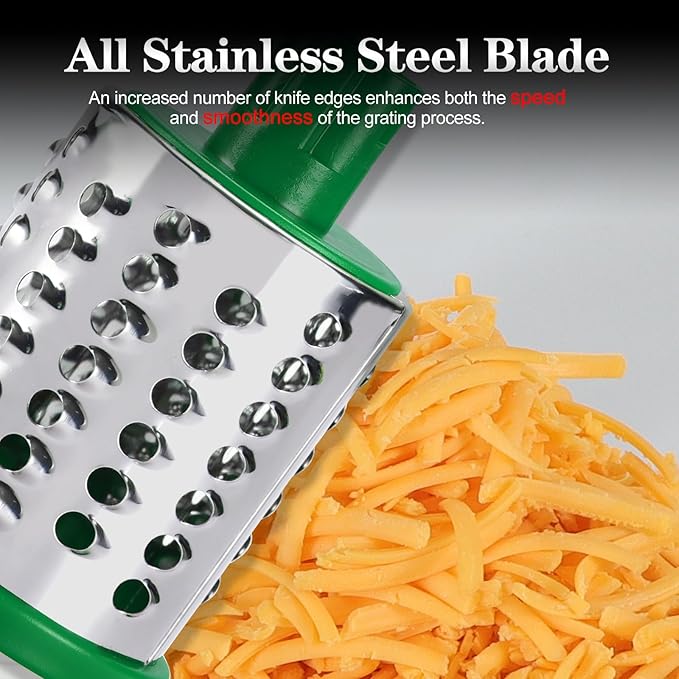 Ourokhome Rotary Cheese Grater Hand Crank, Kitchen Shredder Speed Mandolin Slicer Nuts Grinder with Handle and Drum Blades for Cheese, Vegetable, Walnuts, Chocolate, Potato, Carrot, 3 Blades, Gray - Image 9