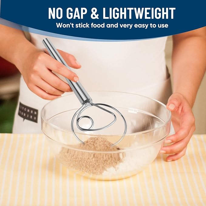 Danish Dough Whisk Stainless Steel Wooden Handle for Sourdough Bread Pizza and Pastry Making - Image 5