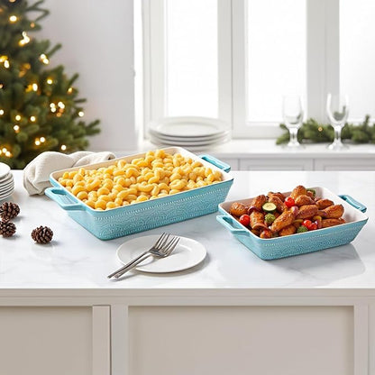 Hacaroa Set of 3 Ceramic Baking Dishes, Rectangular Bakeware with Handles, Elegant Casserole Dish Set Lasagna Pan for Baking, Cooking, Cake Dinner, Banquet, Lake Blue, 3 Sizes - Image 8