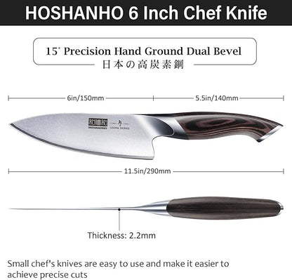 HOSHANHO 6 inch Kitchen Knife in Japanese High Carbon Steel, Professional High-Class Chef's Knife, Non-slip Ultra Sharp Cooking Knives with Ergonomic Handle - Image 2