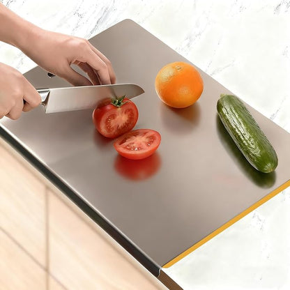 Large Stainless Steel Cutting Boards for Kitchen, Chopping Boards with Orange Non-slip Mat, Cutting Board with Counter Lip for Meat, Fruits, Vegetables, Bread,Dough(15.75" × 11.81")