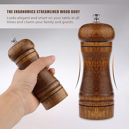 Pepper Grinder - 8 inch Pepper Mill Oak Wooden Pepper Mill Grinder Refillable Grinder Pepper with Ceramic Grinding Mechanism Adjustable Coarse to Fine (1 Pack)
